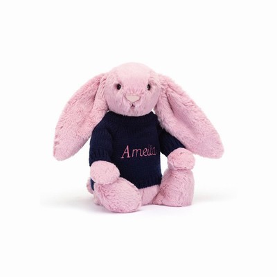 Jellycat Bashful Tulip Pink Bunny with Navy Jumper USA | 14205KLAN